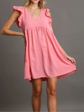 Umgee Pink V-Neck Casual Dress Size L
